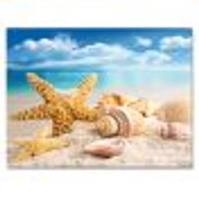 Starfish and Seashells on Beach Canvas Wall Art Print