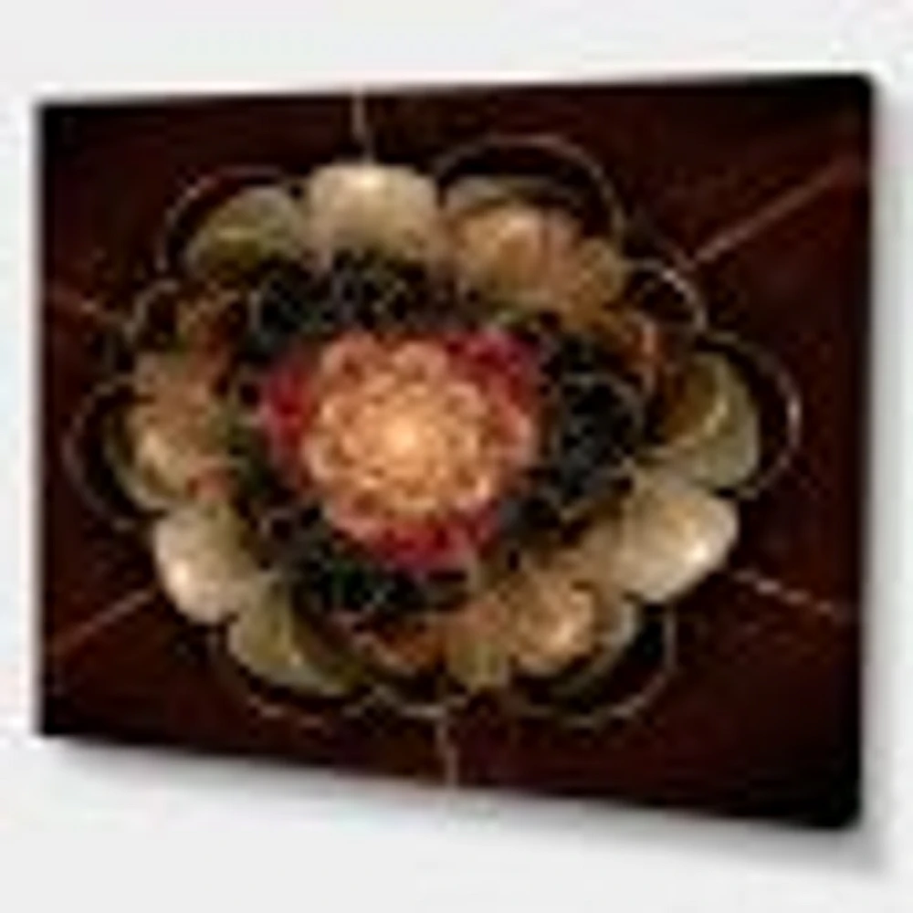 Dark Gold Red Fractal Flower Pattern  Wall Art