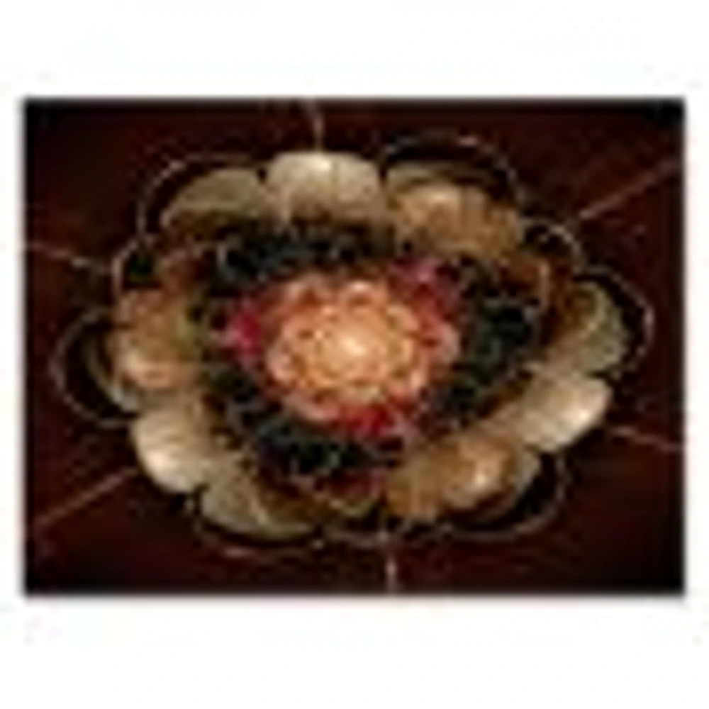 Dark Gold Red Fractal Flower Pattern  Wall Art