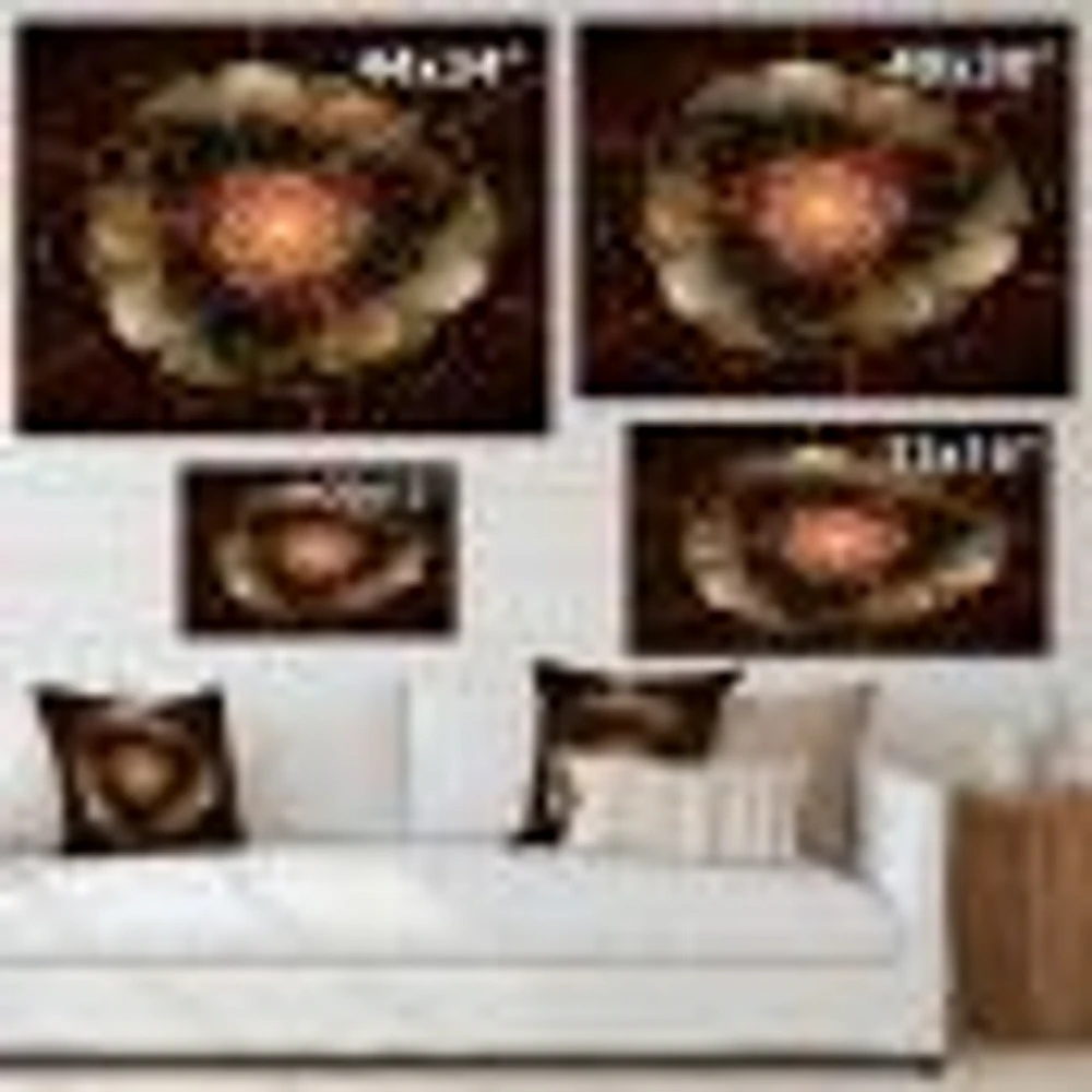 Dark Gold Red Fractal Flower Pattern  Wall Art