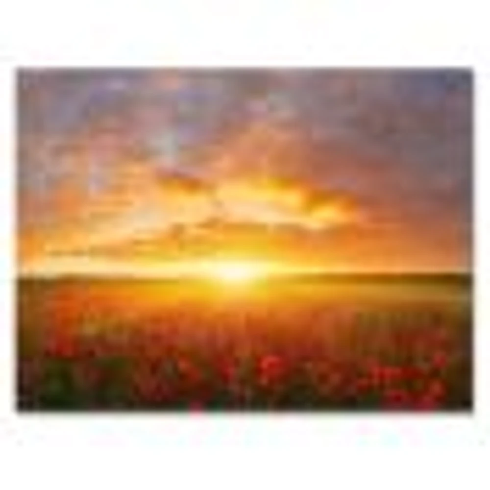 Toile « Poppy Field under Bright Sunset »