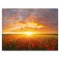 Toile « Poppy Field under Bright Sunset »