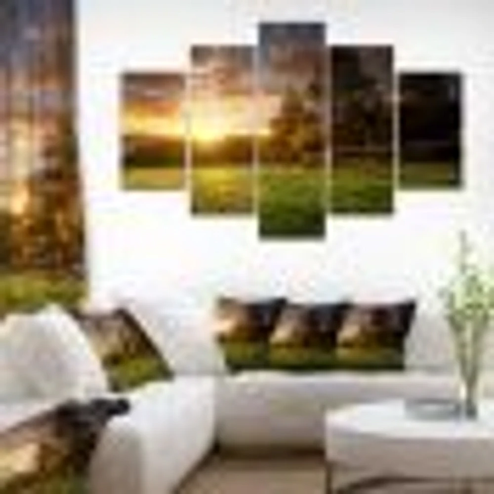 Fenced Ranch at Sunrise Canvas Wall Art Panels
