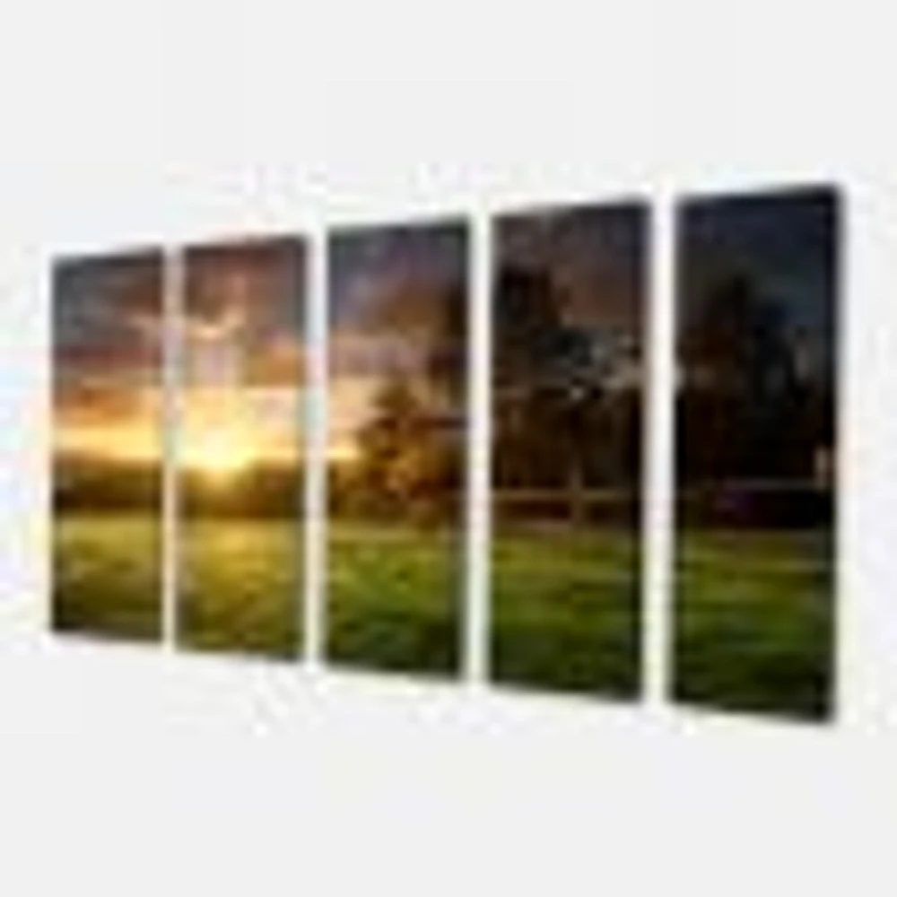 Fenced Ranch at Sunrise Canvas Wall Art Panels