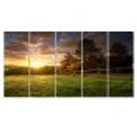 Fenced Ranch at Sunrise Canvas Wall Art Panels