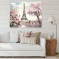 Toile imprimée « Eiffel with Pink Flowers »