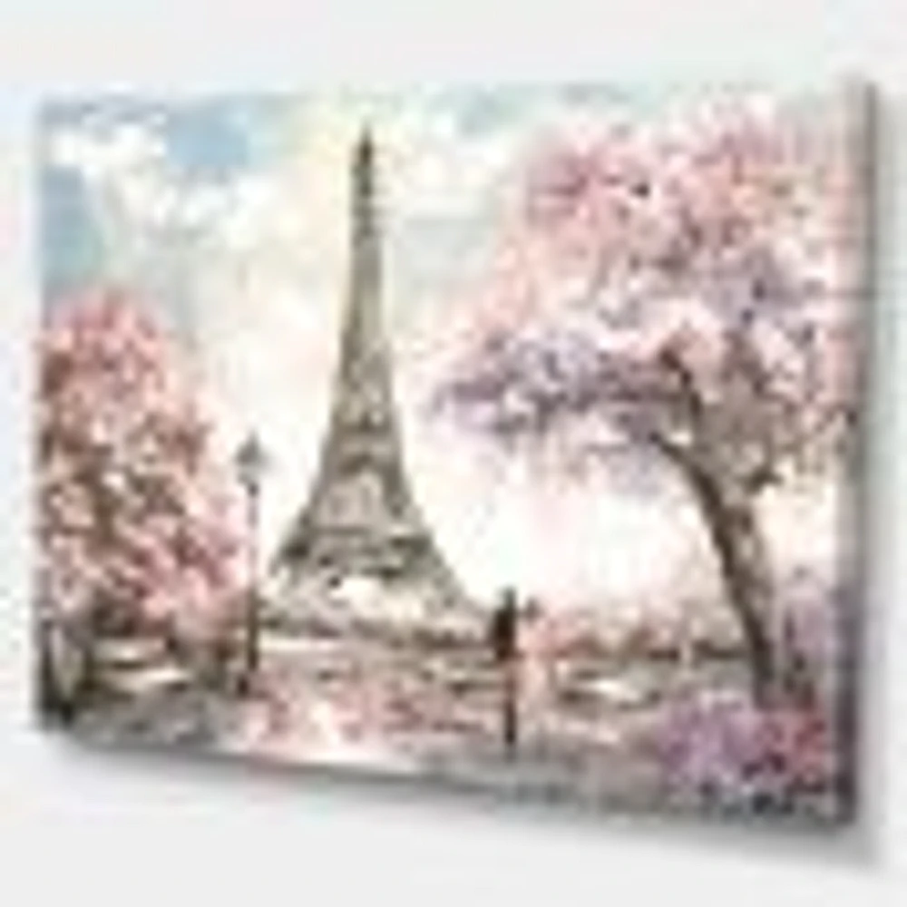 Toile imprimée « Eiffel with Pink Flowers »