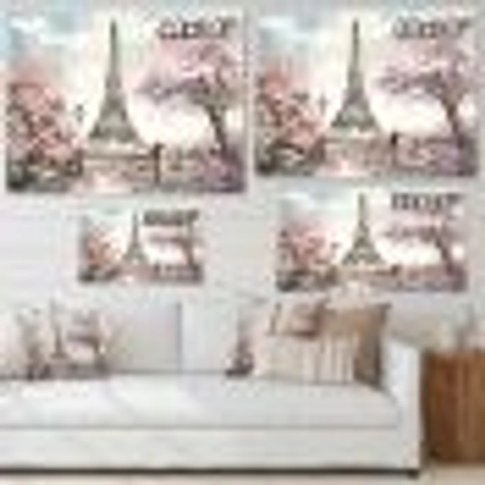 Toile imprimée « Eiffel with Pink Flowers »