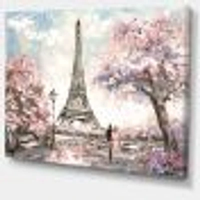 Eiffel with Pink Flowers Canvas Art Print