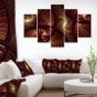 Brown Symmetrical Fractal Pattern Canvas Wall Art