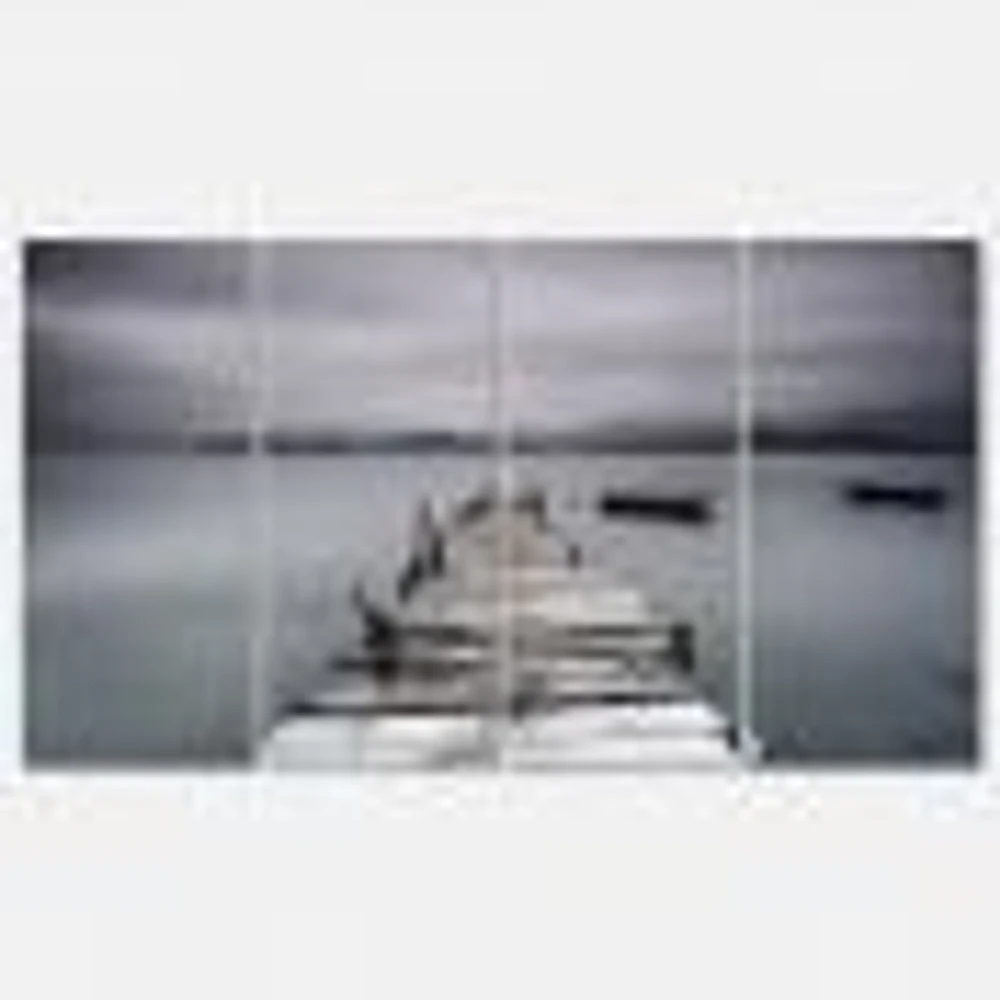 Pier and Boats at Seashore 4 Canvas Wall Art
