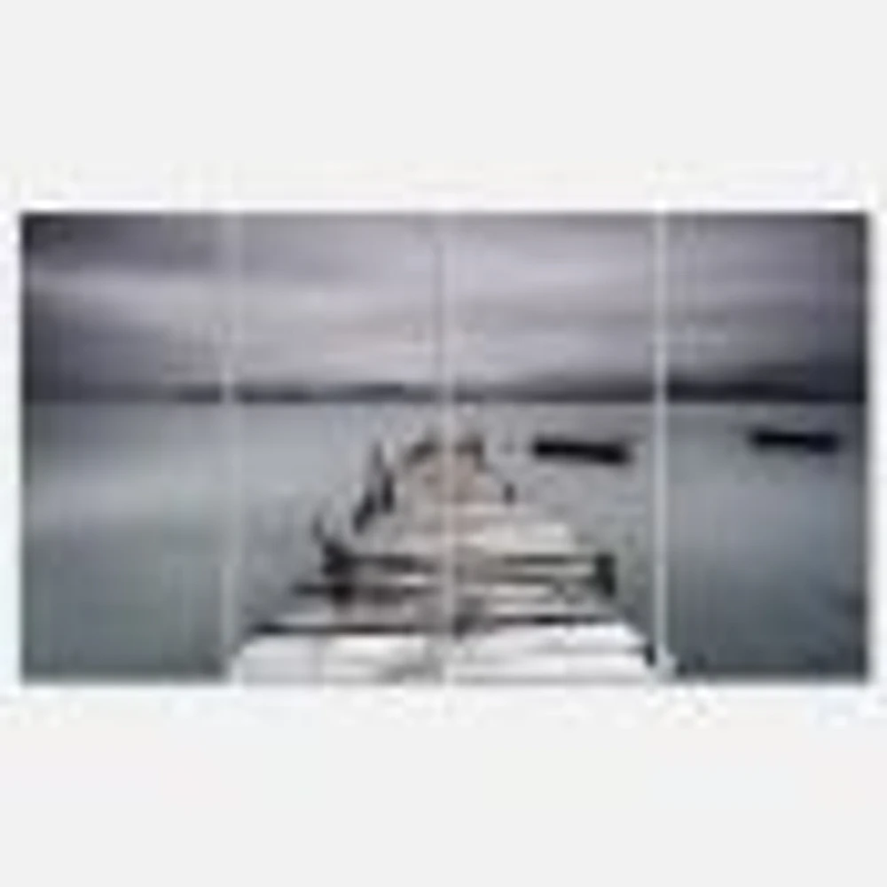 Pier and Boats at Seashore 4 Canvas Wall Art