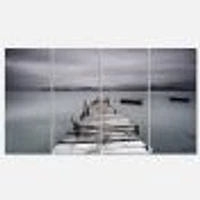 Pier and Boats at Seashore 4 Canvas Wall Art