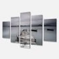 Pier and Boats at Seashore 4 Canvas Wall Art