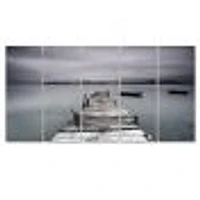 Pier and Boats at Seashore 4 Canvas Wall Art