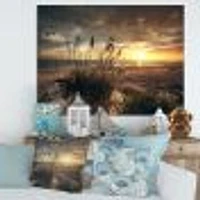 Grassy and Beach Sunset  Wall Art Canvas