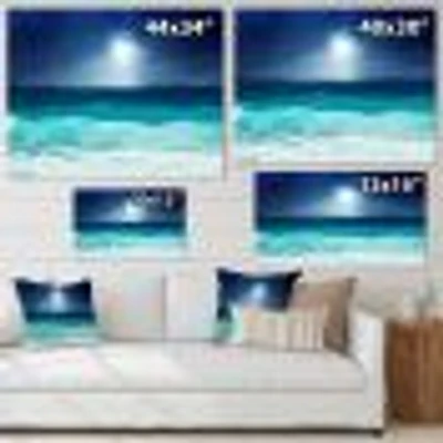 Neon Sea Waves under Dark Sky  Canvas Wall Art