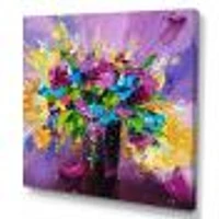 Bright Bouquet of Spring Flowers on Purple Background  Canvas Wall Art Print