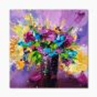 Bright Bouquet of Spring Flowers on Purple Background  Canvas Wall Art Print