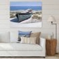 Blue Boat on Beach  Canvas Wall Art Print