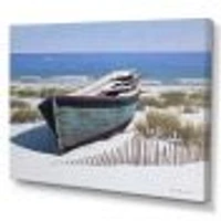 Blue Boat on Beach  Canvas Wall Art Print