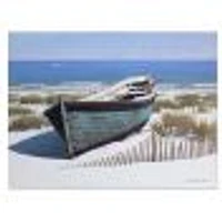 Blue Boat on Beach  Canvas Wall Art Print