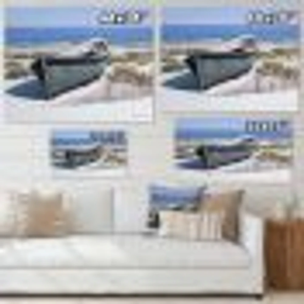 Blue Boat on Beach  Canvas Wall Art Print