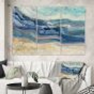Coast Blue Sea Waves Watercolour  Canvas Art