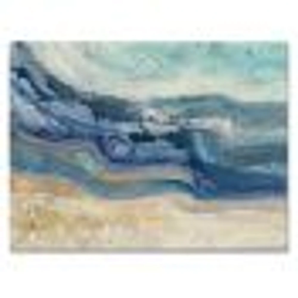 Toile « Coast Blue Sea Waves Watercolour » en bois