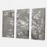 White Cherry Blossoms II Canvas Wall Art Print - 3 Panels