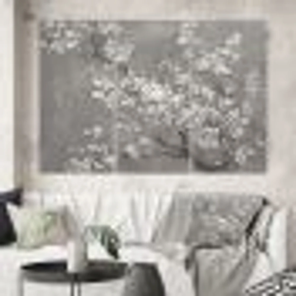 White Cherry Blossoms II Canvas Wall Art Print - 3 Panels