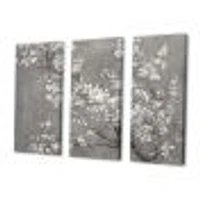 White Cherry Blossoms II Canvas Wall Art Print - 3 Panels