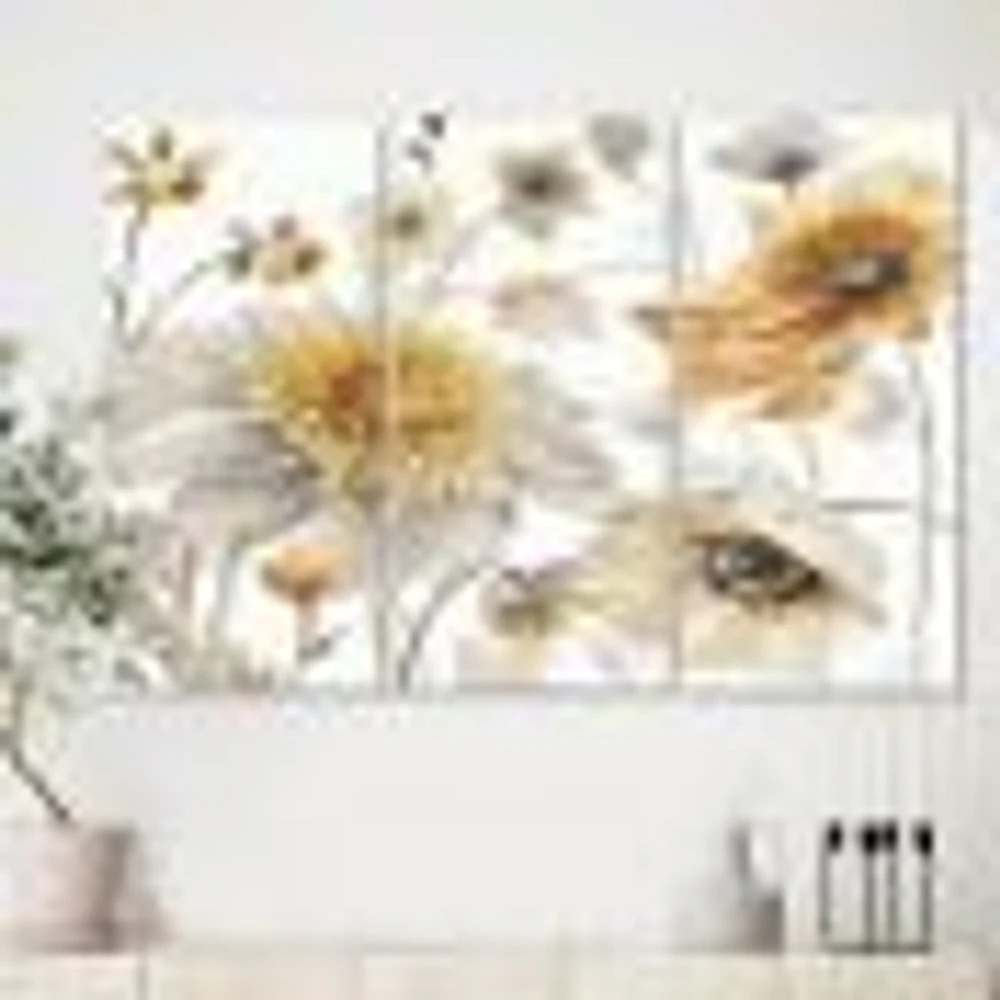 Fields of Gold Watercolor Flower VI Canvas Wall Art - 3 Panels