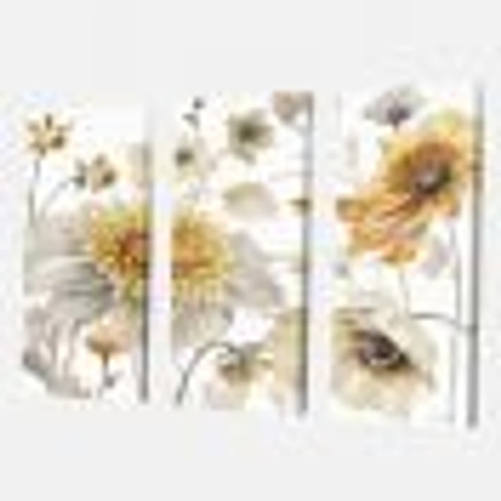 Fields of Gold Watercolor Flower VI Canvas Wall Art - 3 Panels