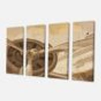 Retro Airplanes Sepia Canvas Wall Art - 4 Panels