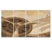 Retro Airplanes Sepia Canvas Wall Art - 4 Panels