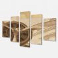 Retro Airplanes Sepia Canvas Wall Art - 4 Panels