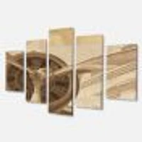 Retro Airplanes Sepia Canvas Wall Art - 4 Panels