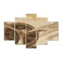 Retro Airplanes Sepia Canvas Wall Art - 4 Panels