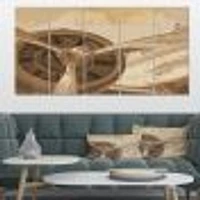 Retro Airplanes Sepia Canvas Wall Art - 4 Panels