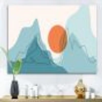 Red Moon Over Abstract Blue Mountains I  Wall Art