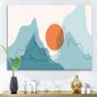 Red Moon Over Abstract Blue Mountains I  Wall Art