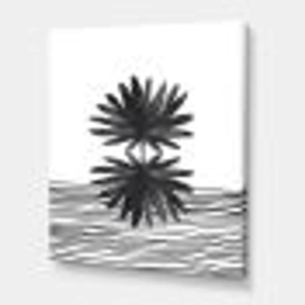 Black and White Tropical Leaf on Striped II  Wall Art