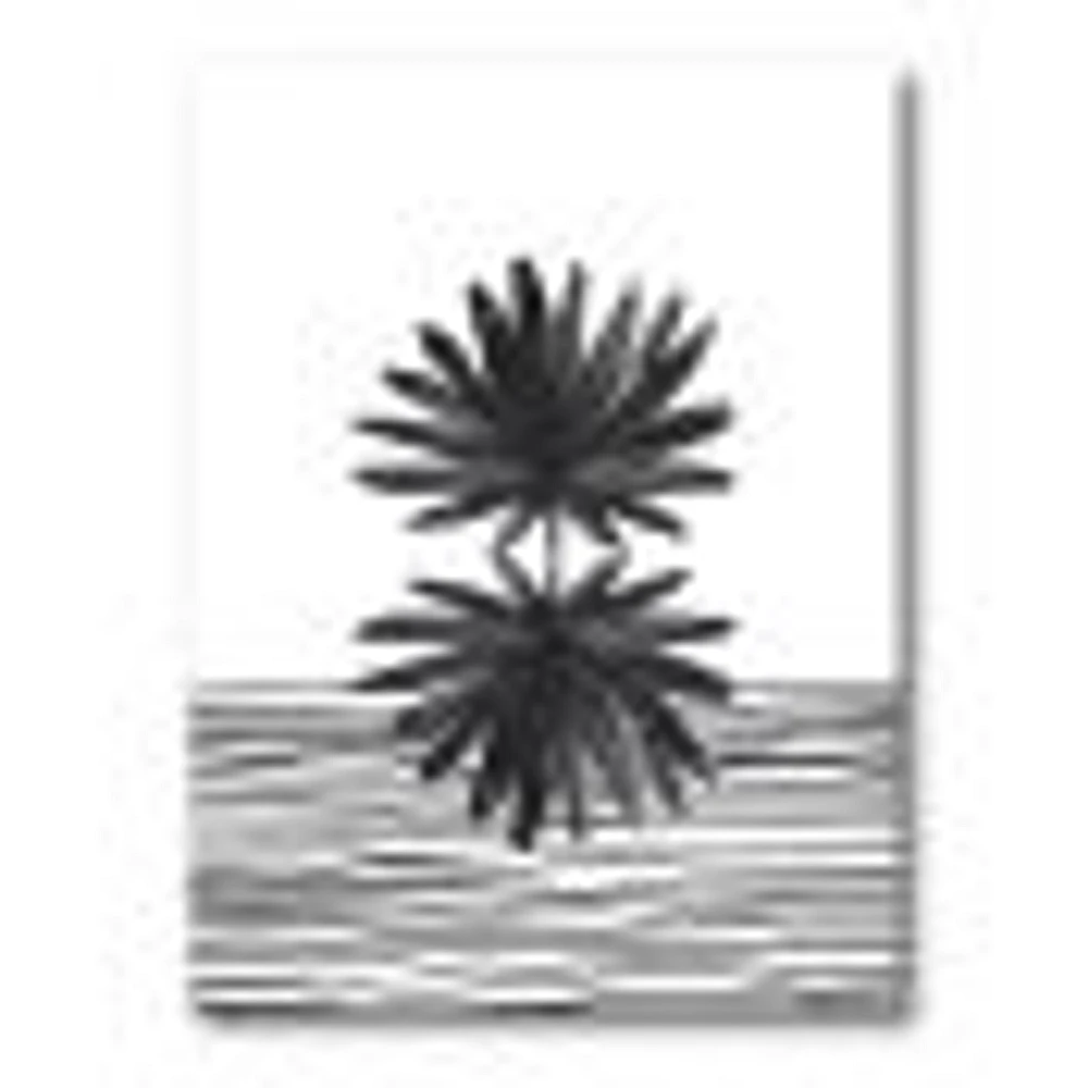 Black and White Tropical Leaf on Striped II  Wall Art