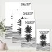 Black and White Tropical Leaf on Striped II  Wall Art