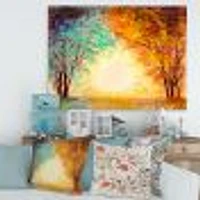 Toile « Alley Through The Park Autumn Sunset »