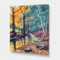 Landscape with River Autumn Forest Sunset  Wall Art