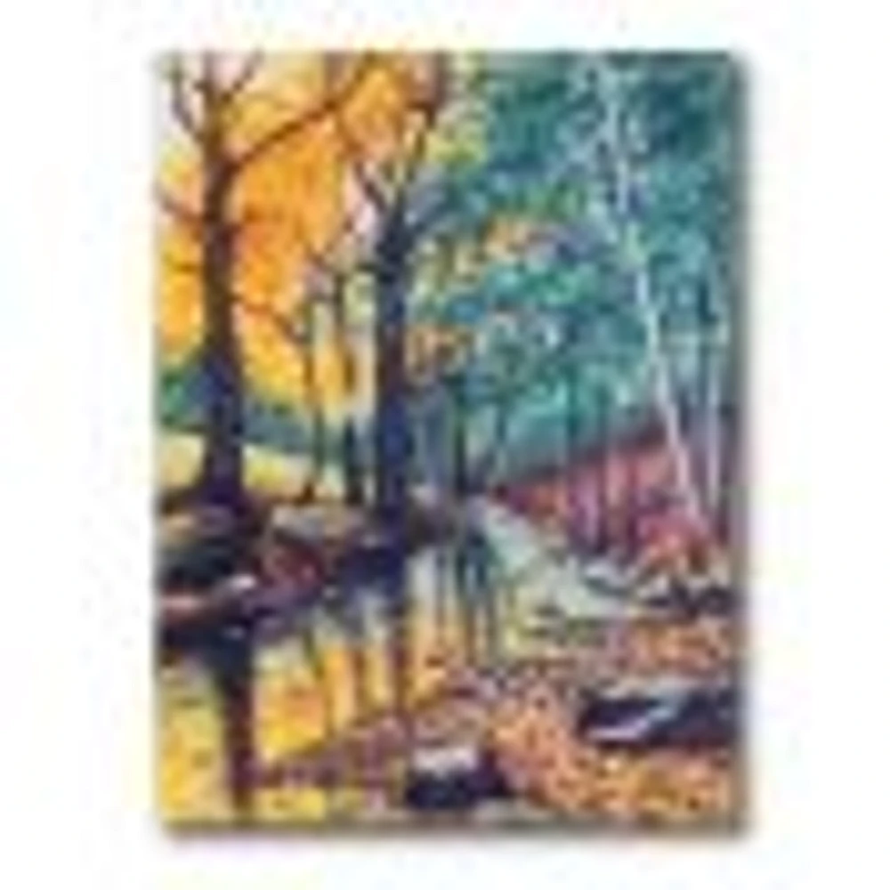 Landscape with River Autumn Forest Sunset  Wall Art