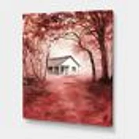 House Red Autumn Woods  Wall Art