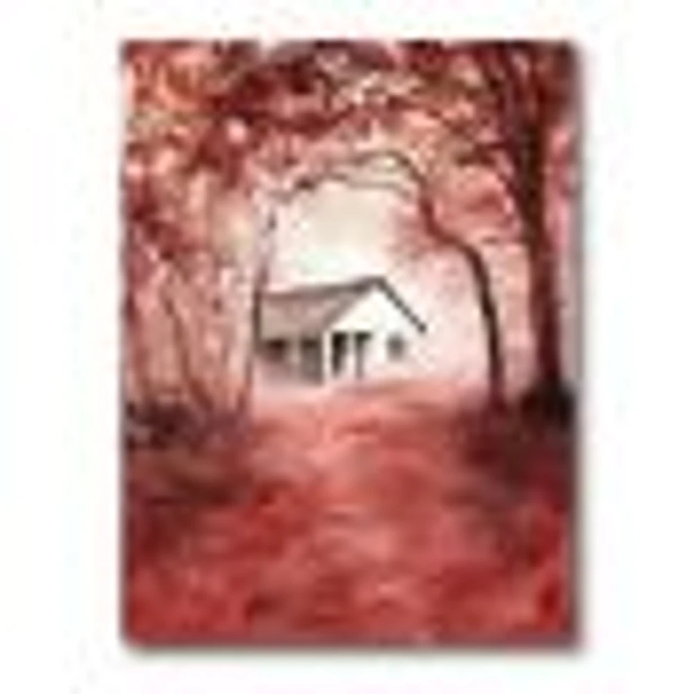 House Red Autumn Woods  Wall Art